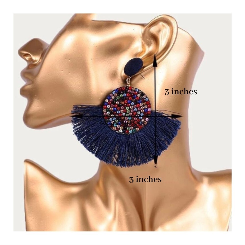 Boho Tassel Rhinestone Dangle Earrings - Picture 5 of 5